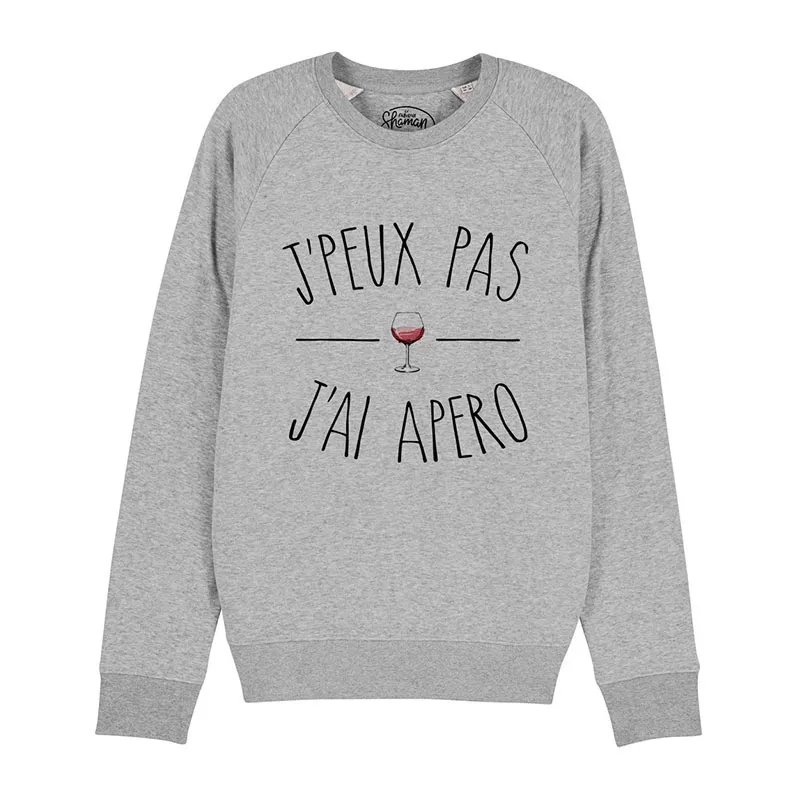 Sweat Homme Je peux pas j'ai apéro - Gris chiné-0