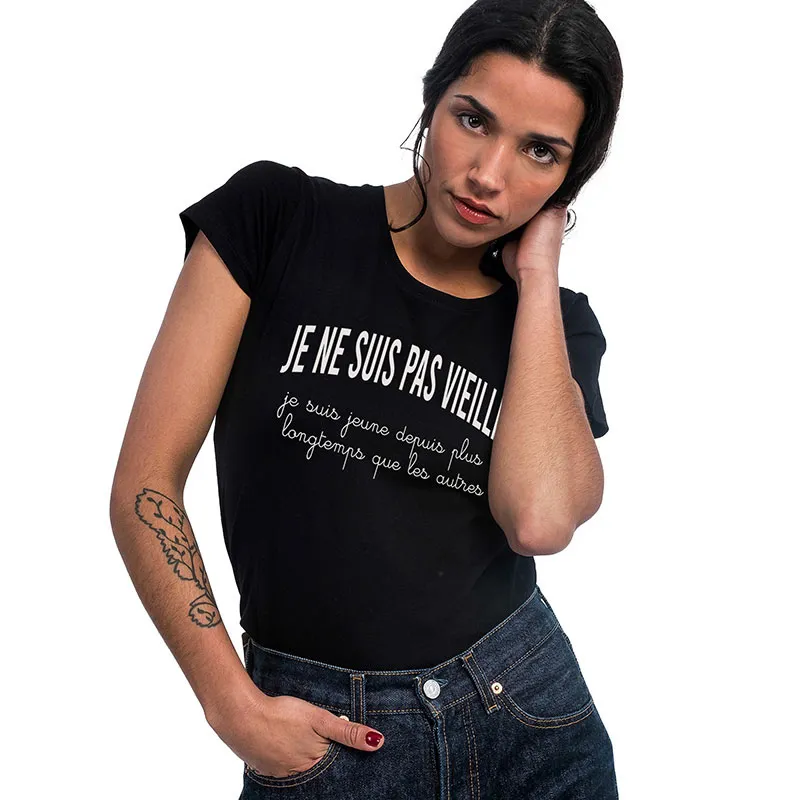 T-shirt Femme Je ne suis pas vieille, je suis jeune depuis plus longtemps que les autres BIO - Noir-1