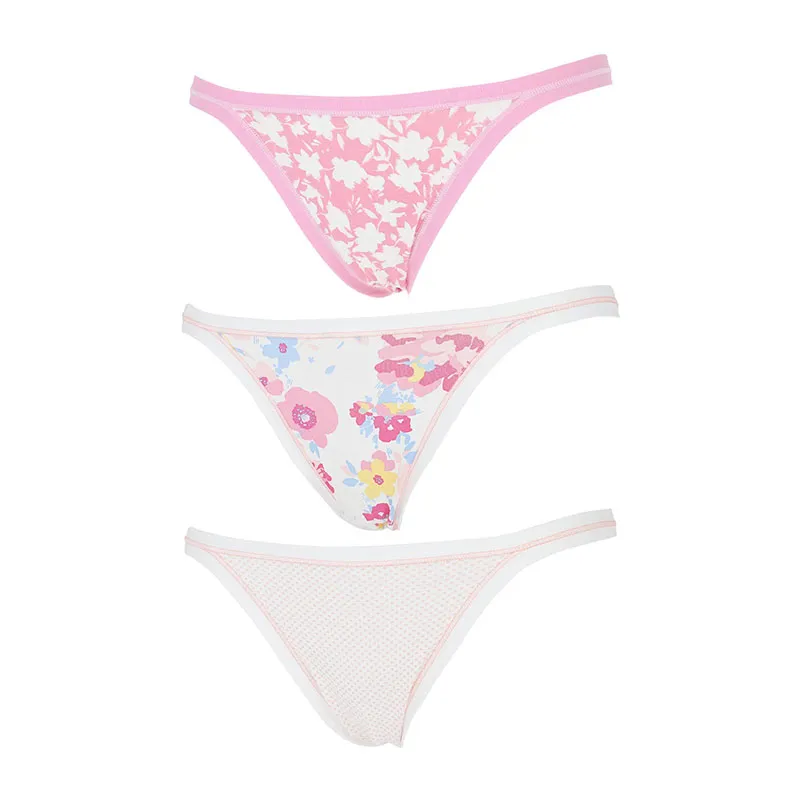 3 Tangas Coton Biélastique - Rose-1