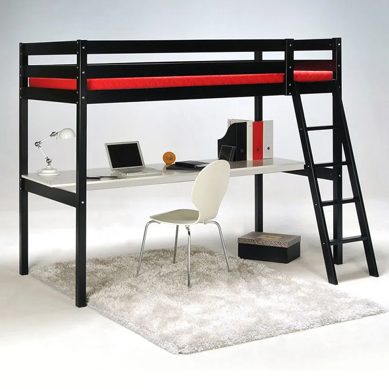 Lit mezzanine + Sommier + Bureau Aspen Noir-1