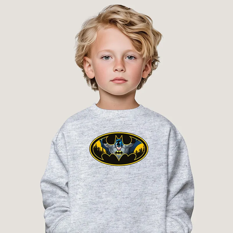 Sweat Garçon Batman logo couleur - Gris chiné-0