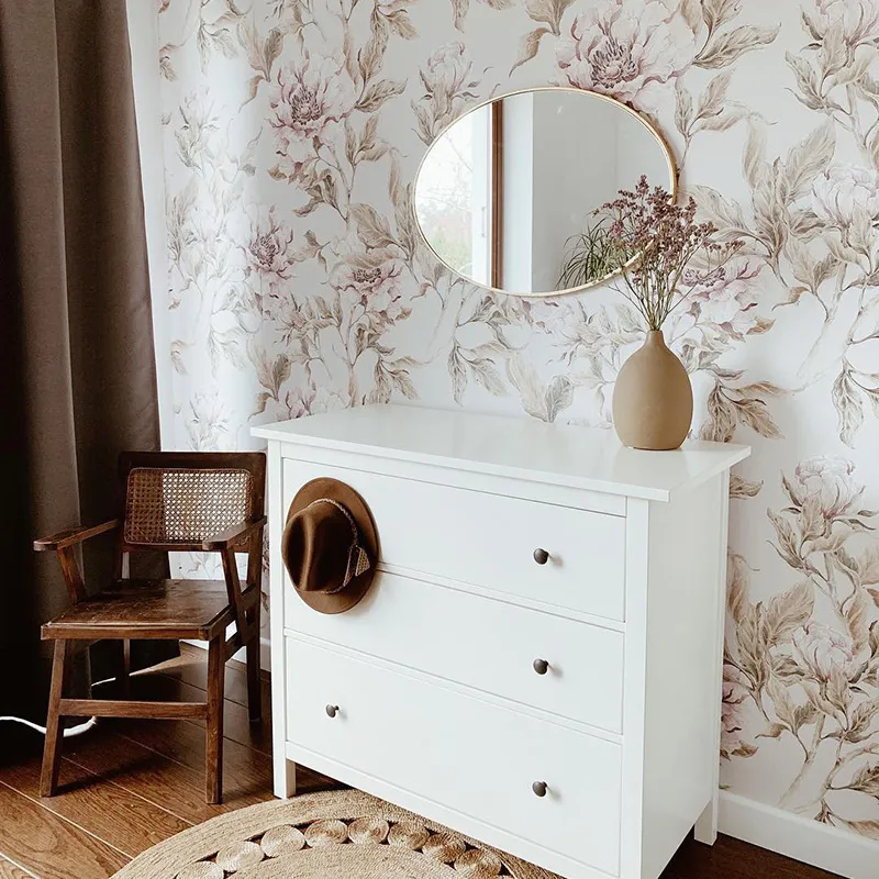 Papier peint Pivoines Gris/Rose - 100x280cm-0