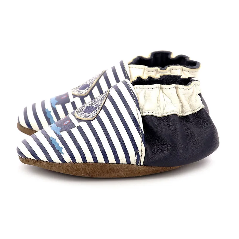 Chaussons cuir Soft Soles Bateau - Blanc/Marine-3