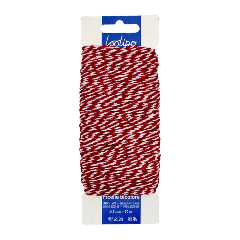 Bobine de fil en coton bicolore 1,1mmx50m - 3+-0