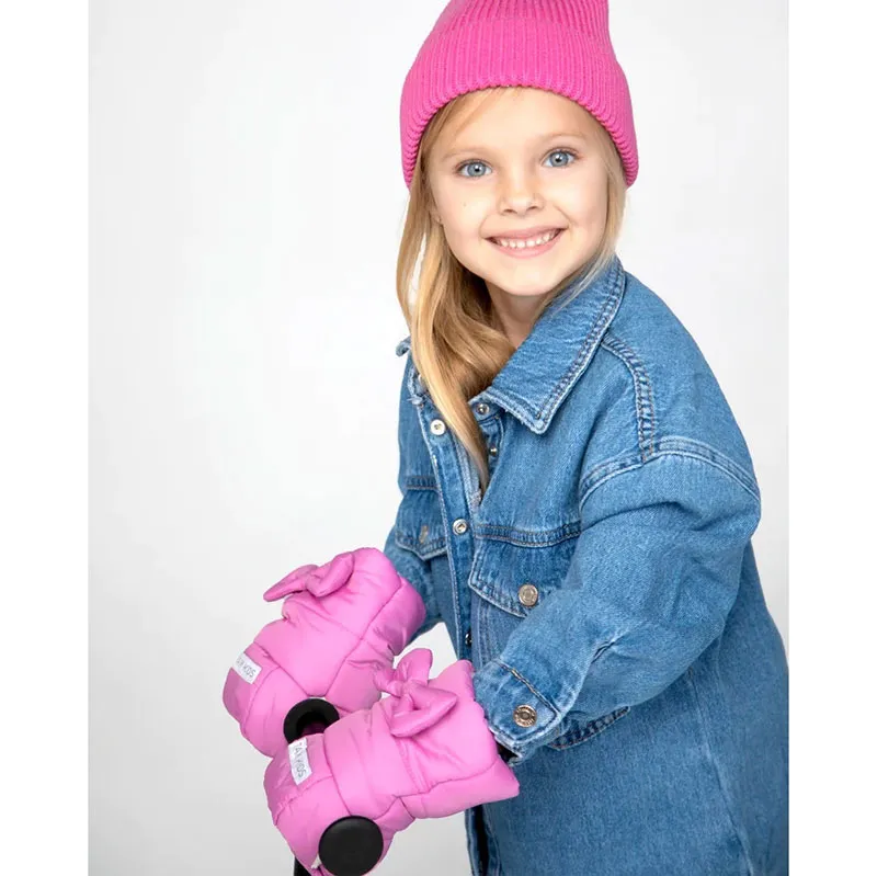 Moufles Enfant Bows avec attaches pour vélo/trottinettes - Hot Pink-6