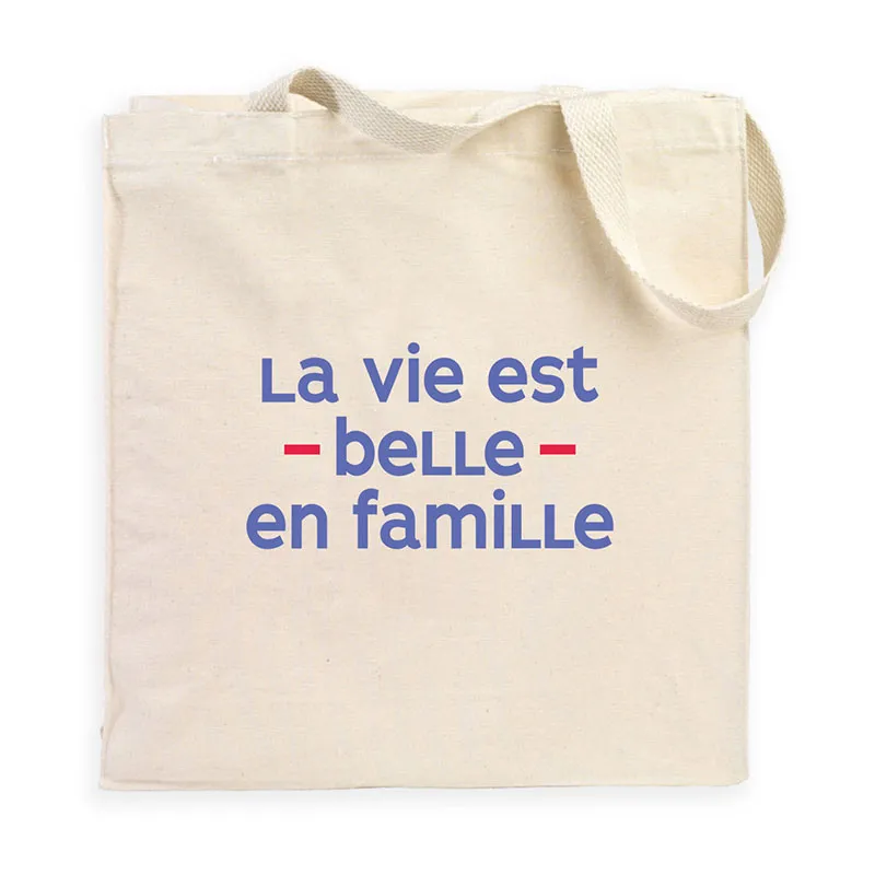 Totebag La vie est belle en famille coeur - Naturel-0