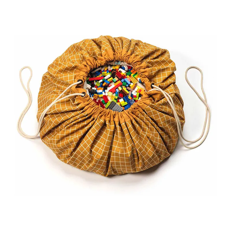 Sac à jouets 2en1 Grilles Moutarde - ø140cm-0