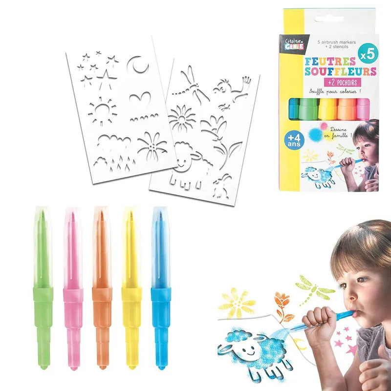Coffret 5 Feutres souffleurs & 2 Pochoirs - 4+-9