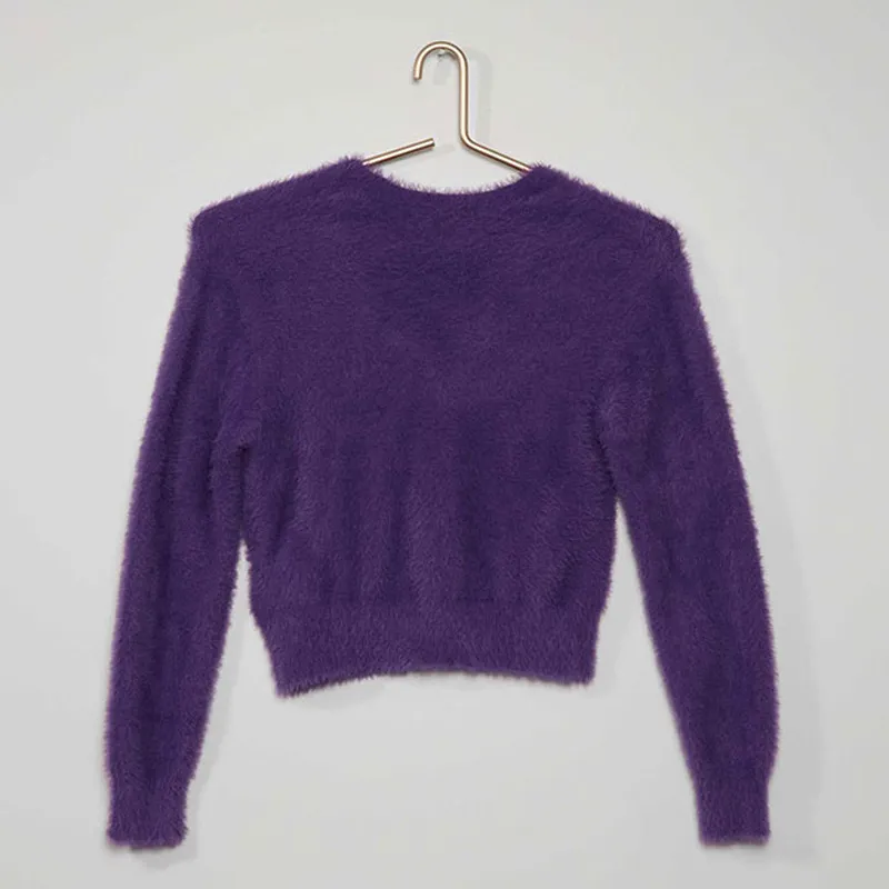 Gilet maille poilue col V Kiabi - Violet-1