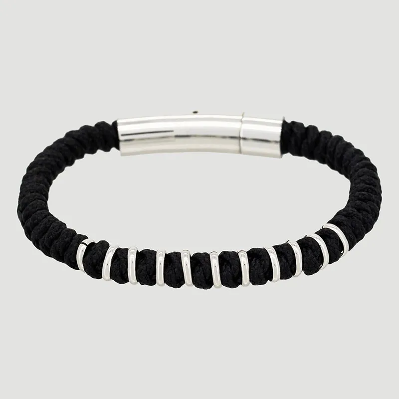 Bracelet corde & acier Ring - Noir-0