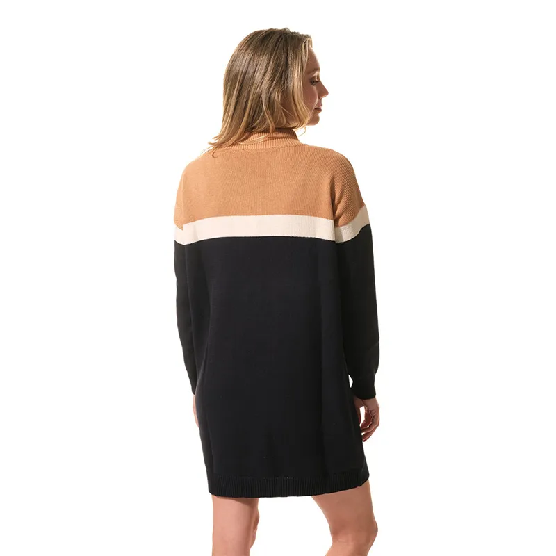 Robe Pull Charlyse Col cheminée - Ambre/Ecru/Marine-2