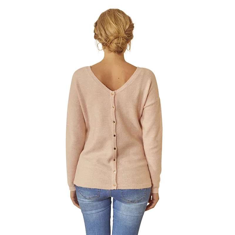 Pull de grossesse/allait col V - Rose saumon-1