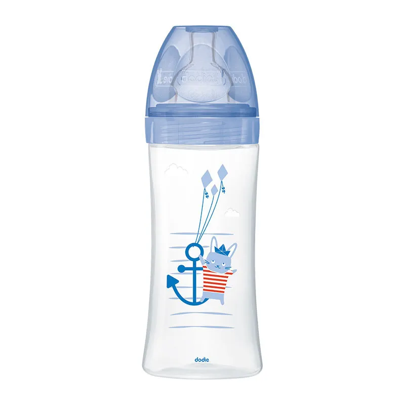 Bib anti-coliq. Tétine plate 330ml déb.3 Bleu Mer- 6m+-1