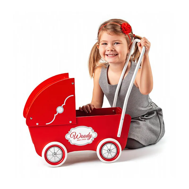 Landau en bois rouge pour poupée - 24m+-1