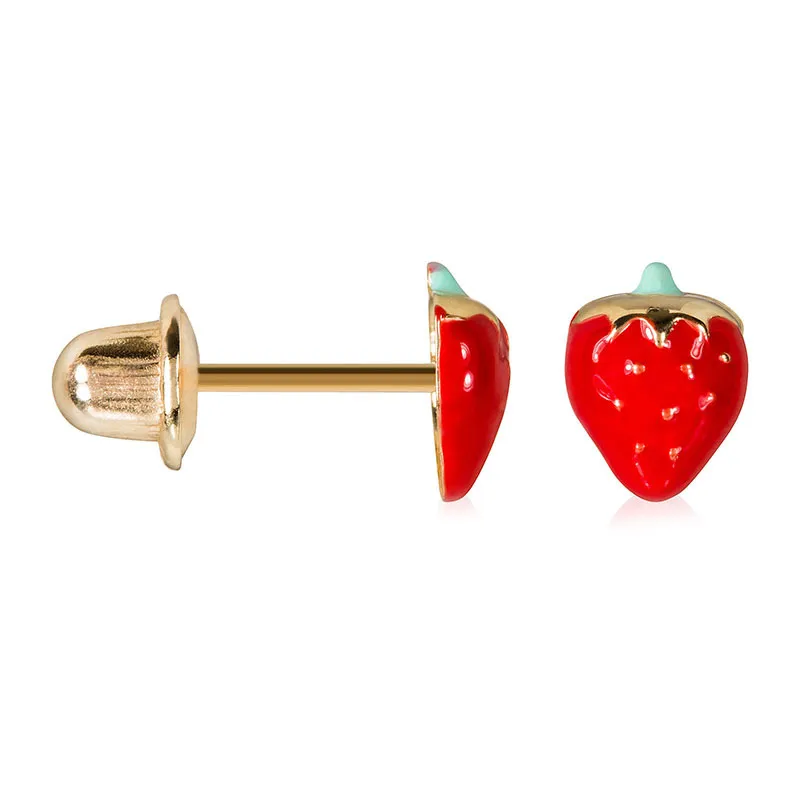 Puces d'oreilles enfant Jolie fraise - Or Jaune 375/1000-0