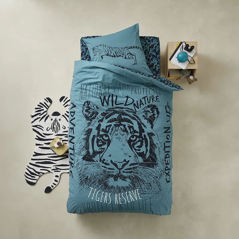 Parure 2pcs Coton Tigre Bleu - 220x240cm-0
