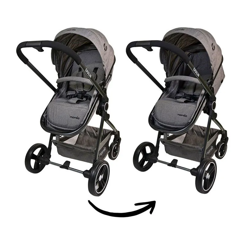 Duo Poussette transformable Giulia + Siège-auto Gr.0+ Beone +Sac à langer+Habillage pluie - Gris-2