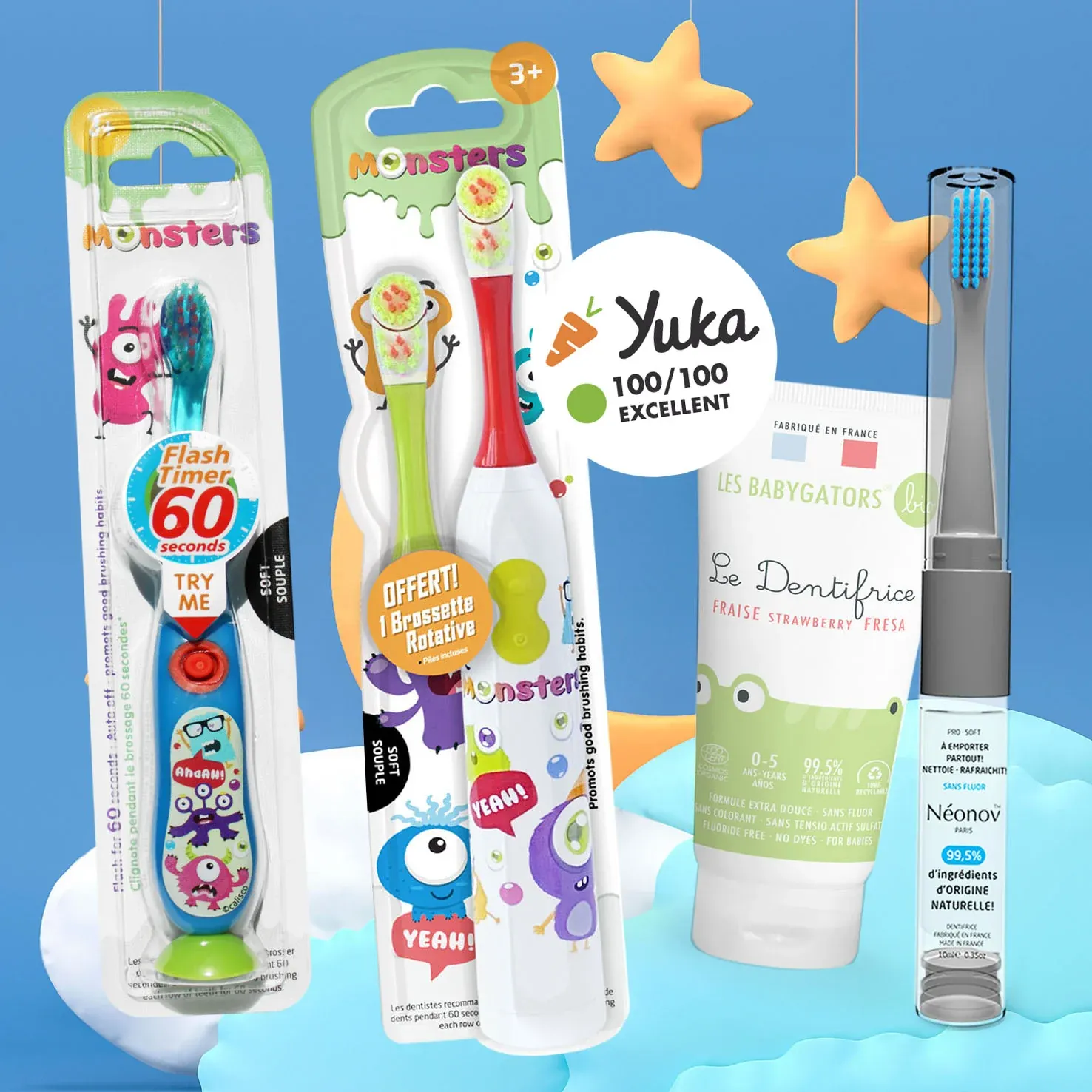 Brosse à dents électrique + 2 brossettes + Dentifrice bébé + Brosse à dents Lumineuse + Brosse à dents 2en1 Néonov-0