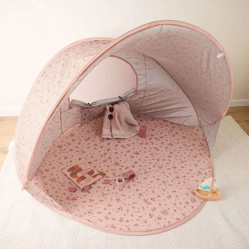 Tente de plage Pop Up Vintage Flowers Rose - 130x130x108cm-4