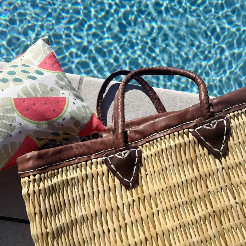 Cabas tressé Jonc naturel/Cuir - 45x31cm-5