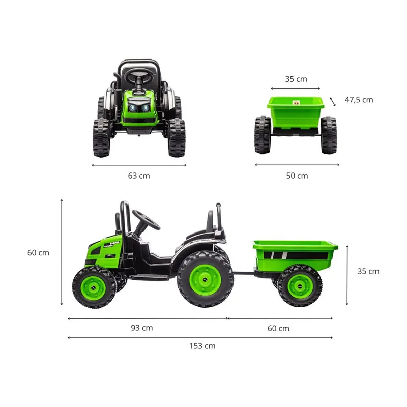 Tracteur à batterie avec remorque Farmer Vert - 36m+-14