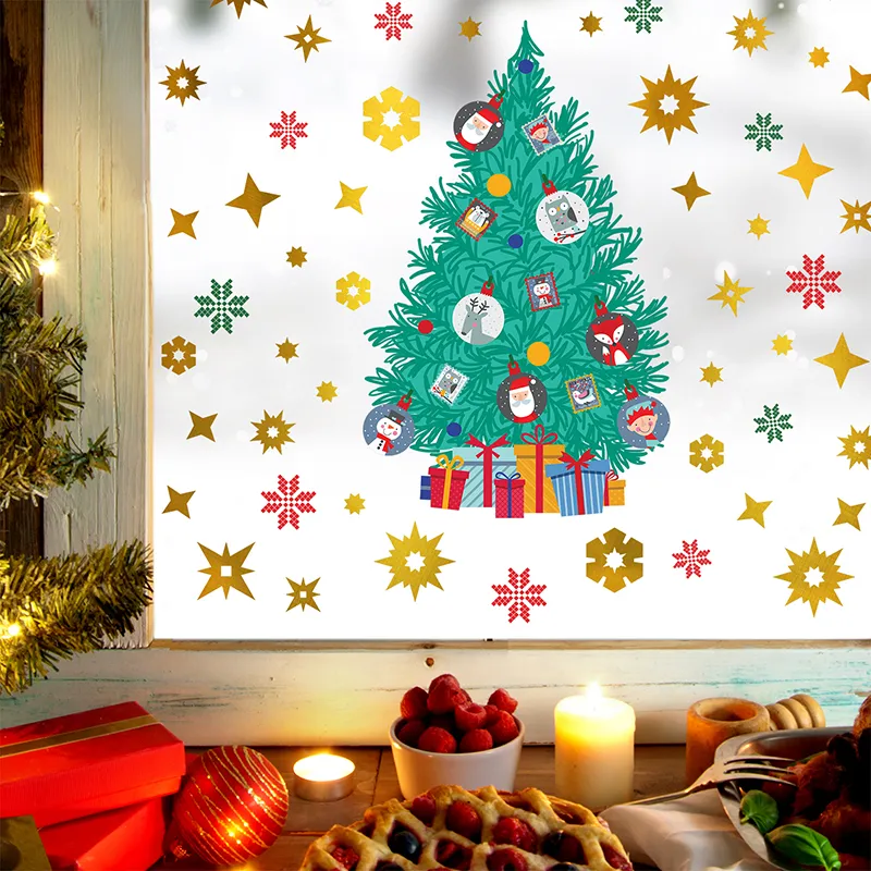 Stickers - Sapin & Flocons de neige dorés-1