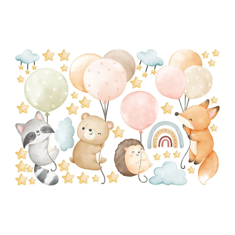 Stickers Aquarelle - Animaux endormis & ballons-2