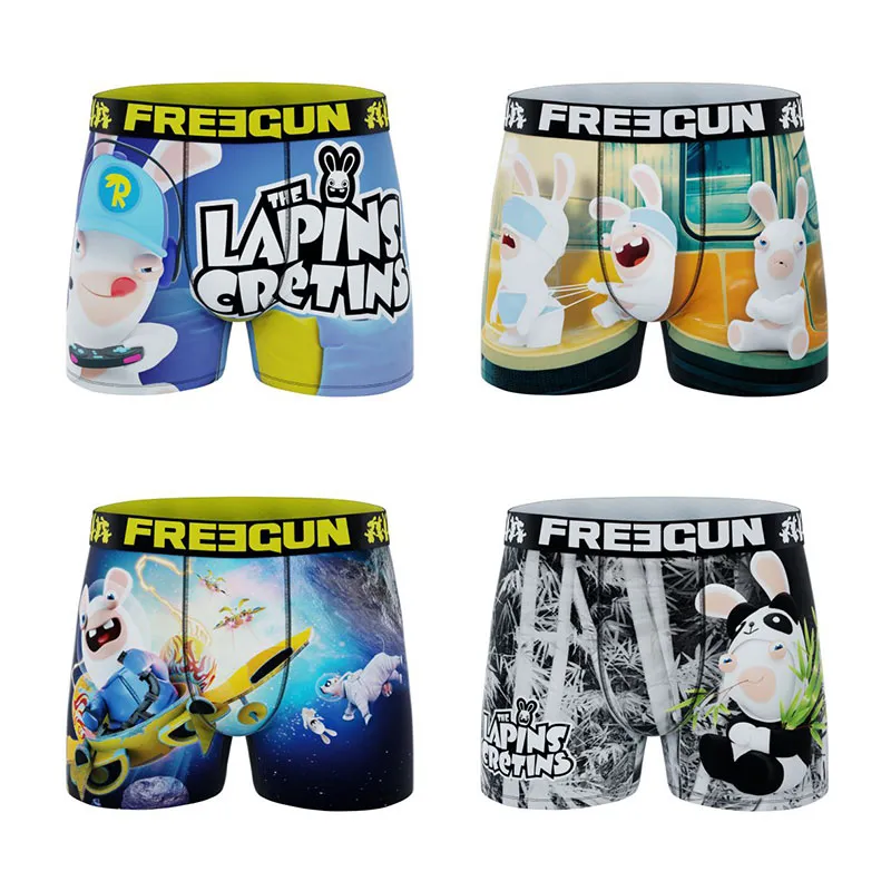 4 Boxers Homme Lapins Crétins - Bleu/Jaune/Noir/Blanc-0