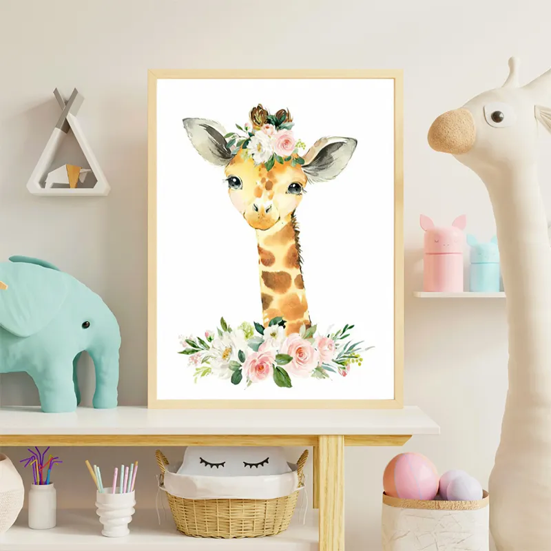 Toile Girafe & Fleurs - 30x40cm-0