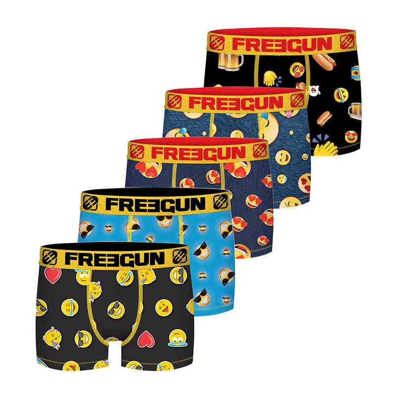 5 Boxers Homme Emoji - Bleu-0