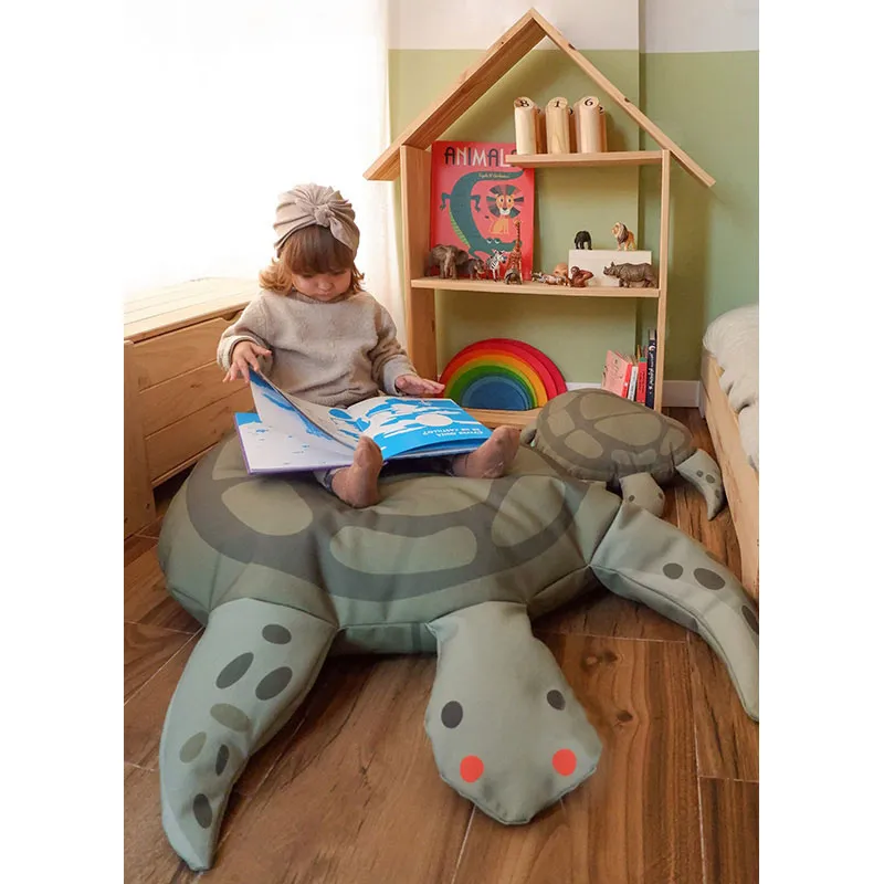 2 Poufs Tortue Vert/Gris - 120x80x20cm-4