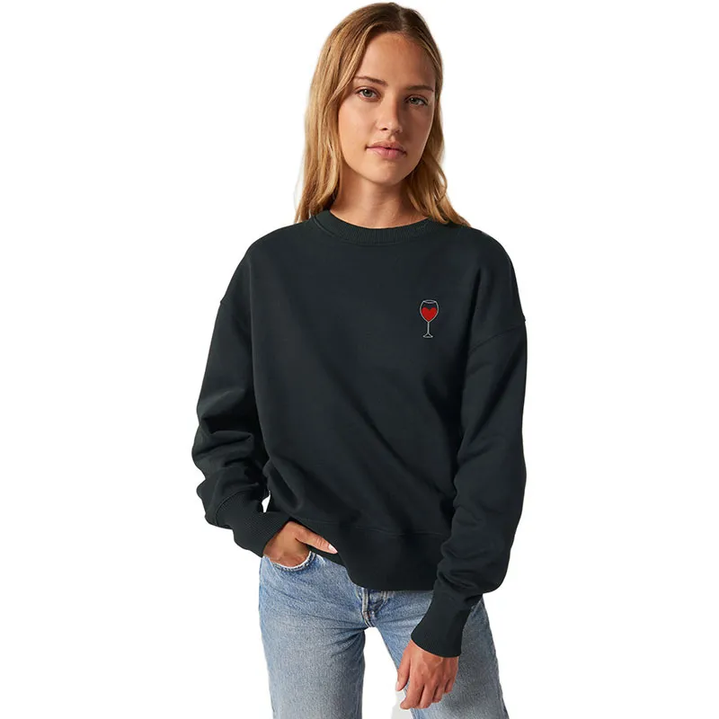 Sweat Femme Verre vin - Noir-0