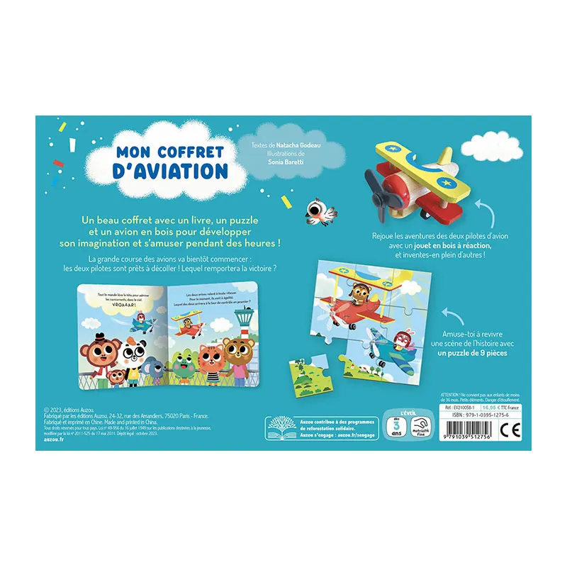 Mon coffret d'aviation Livre + Puzzle + Jouet en bois - 36m+-3