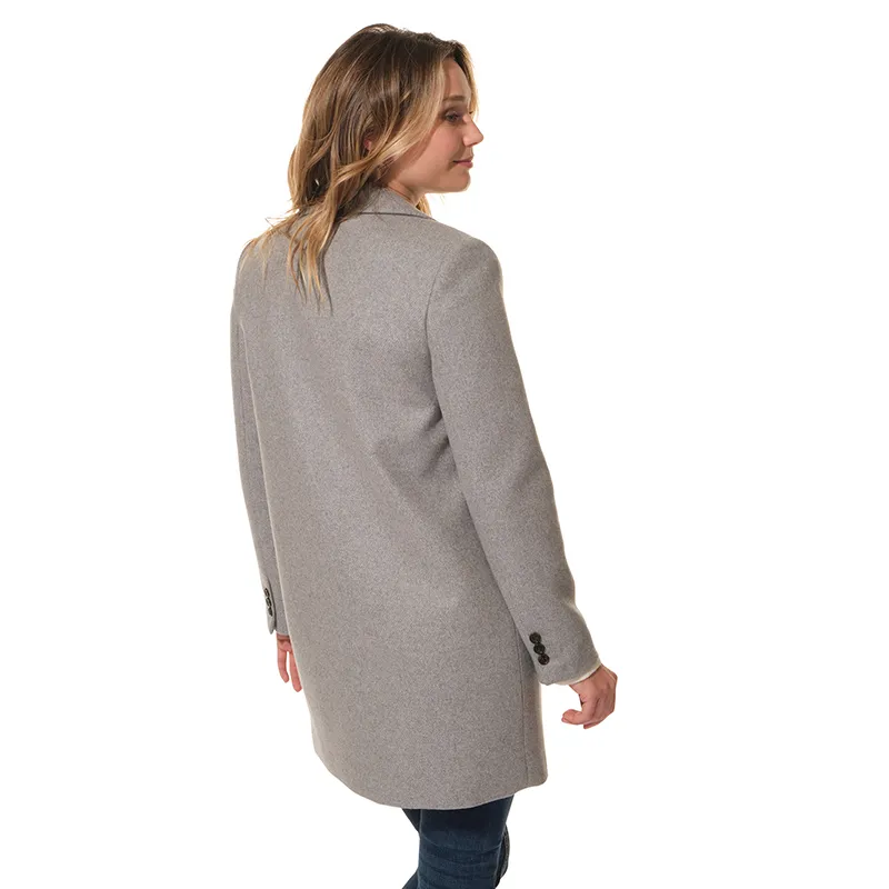 Manteau Mi-long Drap de lain Col tailleur Femme - Gris Chiné-2