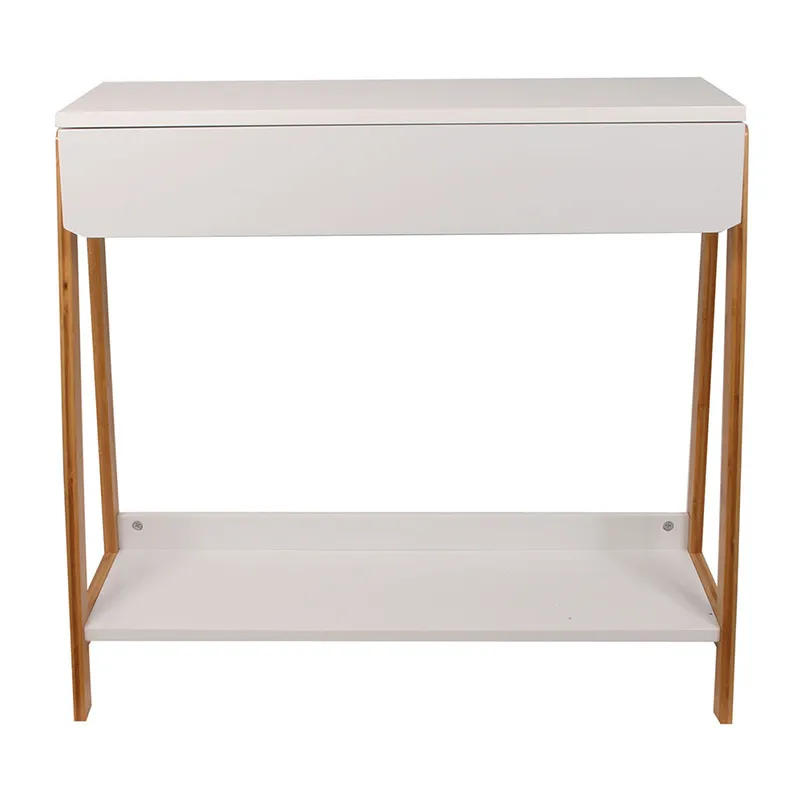Console avec tiroir Bois Blanc/Beige - 83.8x77cm-2