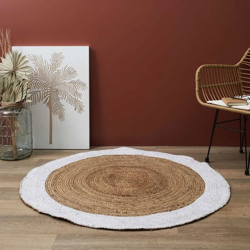 Tapis rond jute bord Blanc - ø120x0.5cm-1