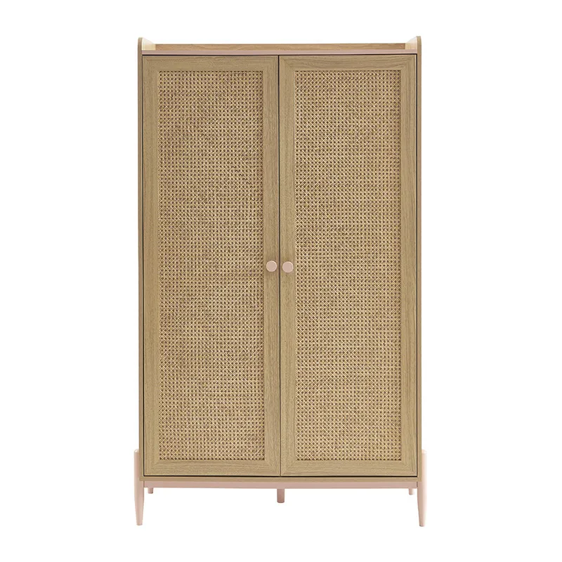 Armoire Pablo rose & cannage rotin 2 portes - 100x47x170cm-2