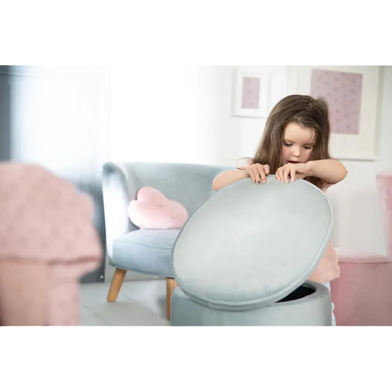Pouf Coffre Velours Bleu - 27x42x33cm-1