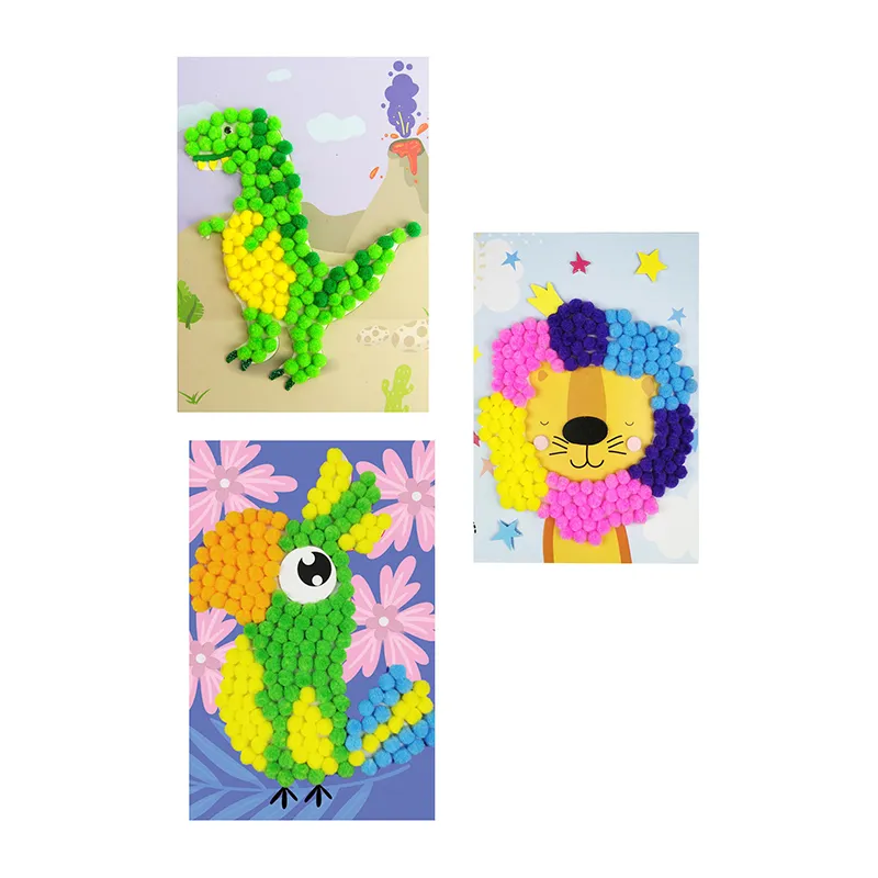 Kits tableau pompons Perroquet/Dino/Lion - 15x21cm-0