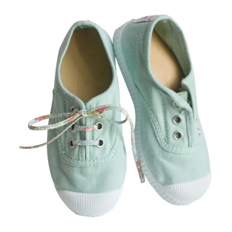 Chaussures baskets tennis en TOILES à lacets et élastiques - Vert d'eau-0