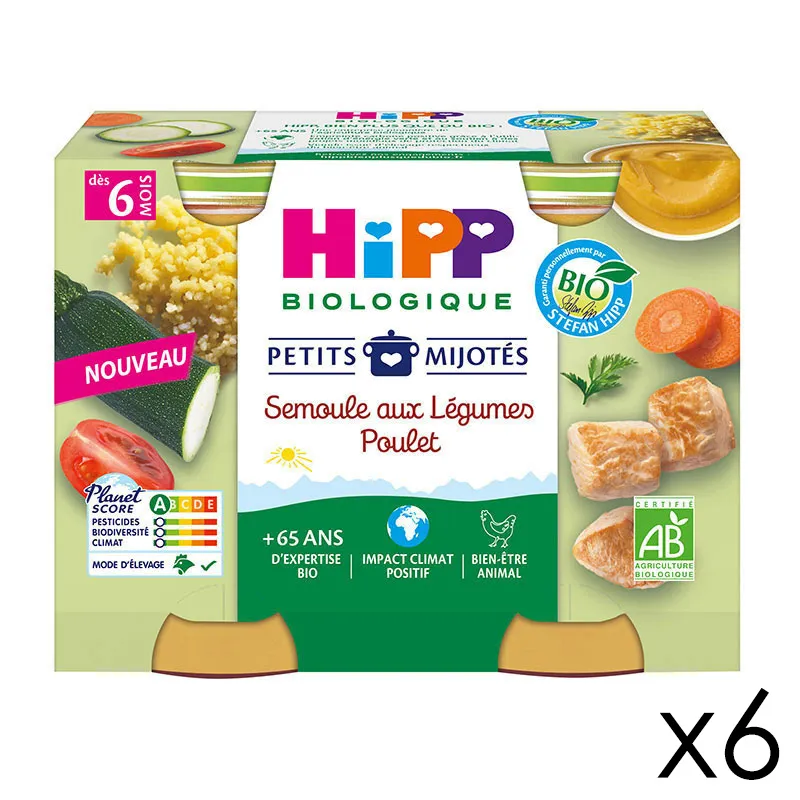 12 Pots Semoule aux Légumes Poulet BIO 190g - 6x2-0