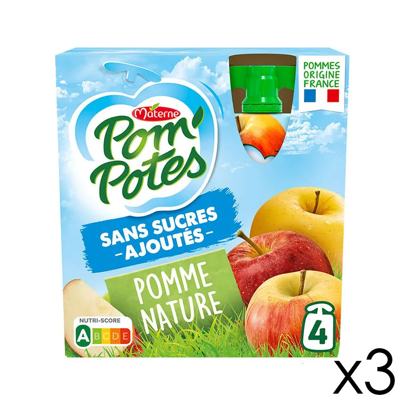 12 Compotes Gourdes Sans Sucres Ajoutés Pomme Nature - 12x90g-0