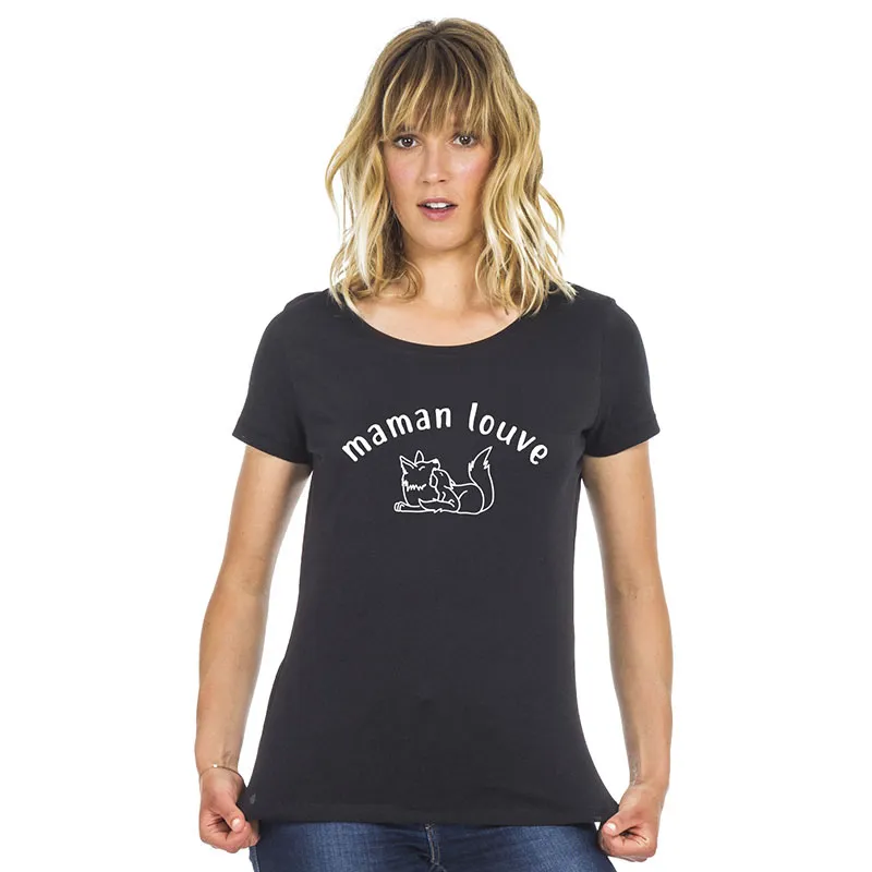 T-shirt Femme BIO Maman louve - Noir-0