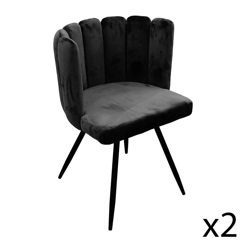 2 Chaises velours Ariel Noir - 59.5x47.5x79cm-0