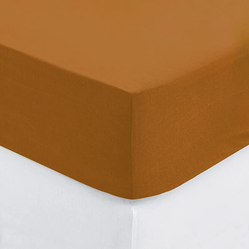 Drap housse Coton bonnet 30 cm Jaune Cumin - 140x190cm-0