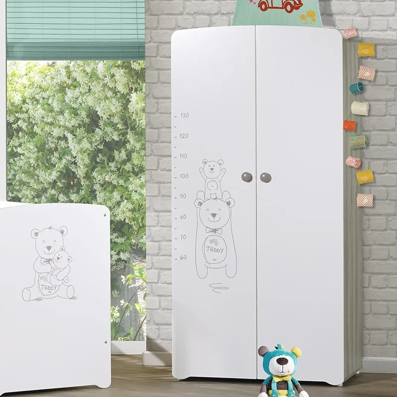 Armoire 2 portes Teddy Bois Blanc - 175x85x56cm-0