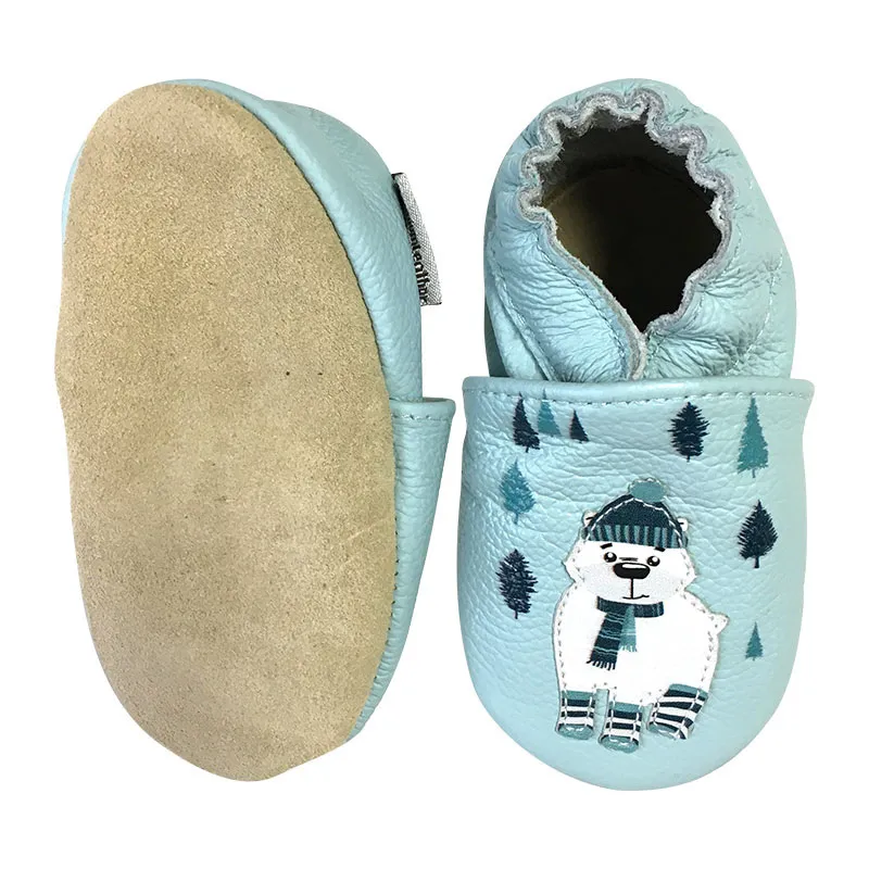 Chaussons cuir ClassicZ Ours polaire - Bleu/Vert-2