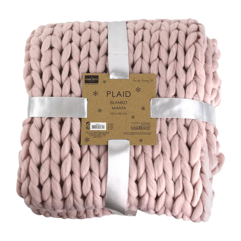 Plaid grosse maille chunky Rose - 150x120cm-3