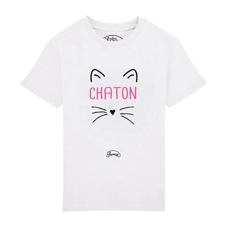 T-shirt Enfant Chaton BIO - Blanc-0