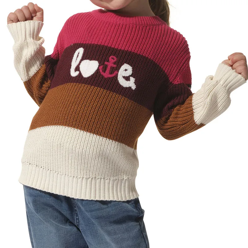 Pull col rond Fille - Goji/Grenat/Pecan/Écru-3
